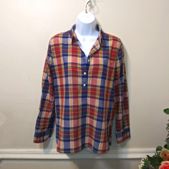 J. Crew Factory Tops - J. Crew Factory Preppy/Classic Madras Plaid Pop-Over Style Boy Fit Tunic Top
